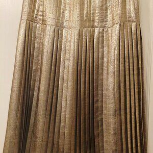 Lewit Metallic Gold Silk-Blend Pleated Skirt Size 4 |Elegant Party Holiday Piece